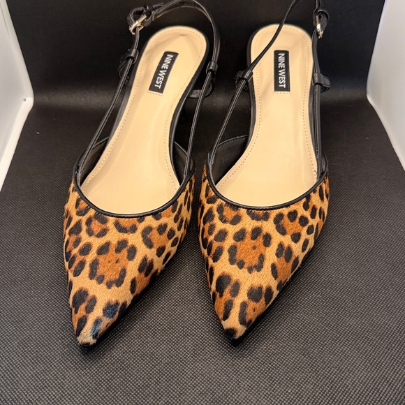 Nine West Leopard-Print Pointed Slingback Flats - Tan/Black - Picture 3 of 4